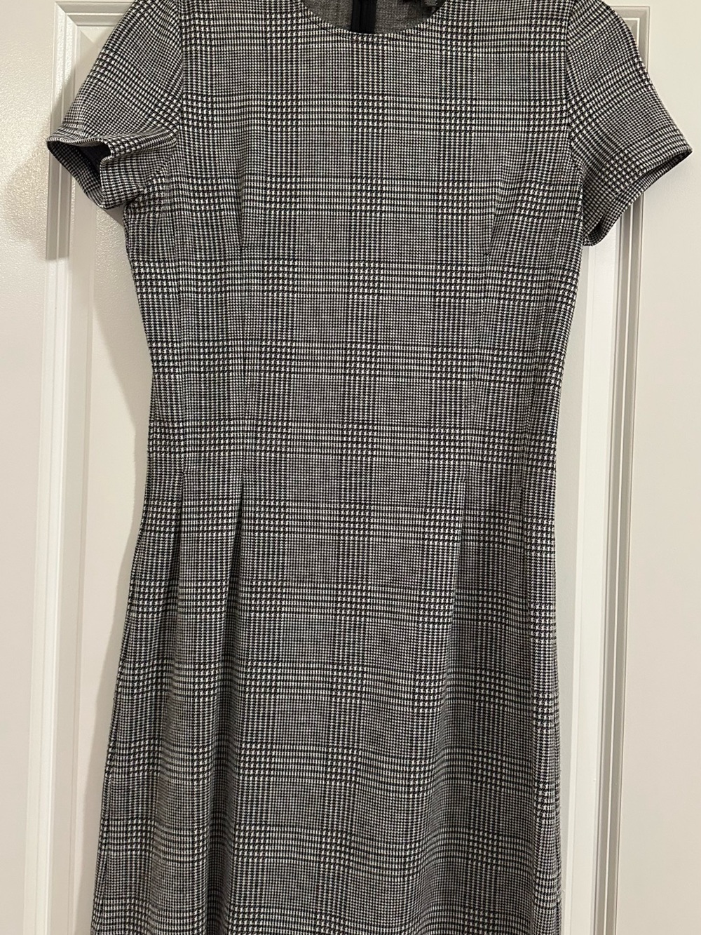 Lord & Taylor Black and White Plaid Short-Sleeve Dress